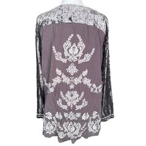 Andree by Unit Gray Velvet Long Sleeve Shirt Top with Embroidered Back Womens M